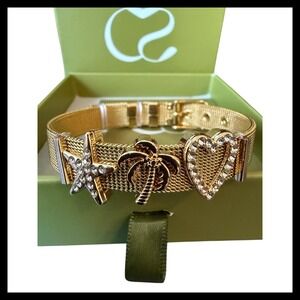 NWOT‎ Caraosello Gold Mesh Belt Bracelet Starfish Palm Tree Heart Charms